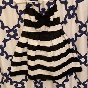 Black and white stripe strapless dress